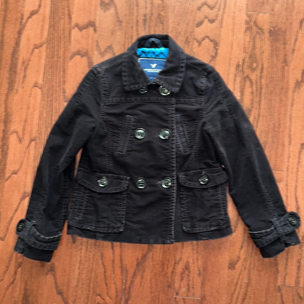 American Eagle Black Cotton Utility Jacket M Fully Lined Military Inspired